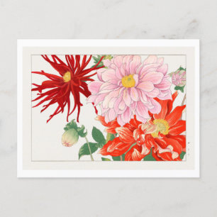 Vintage Japanese Dahlia Woodblock Print Postcard