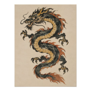 Vintage Japanese Dragon Folklore Art Poster