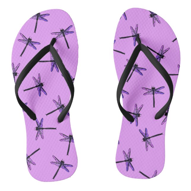 Vintage Japanese Dragonfly, amethyst purple Flip Flops (Footbed)
