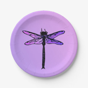 Vintage Japanese Dragonfly, amethyst purple Paper Plate
