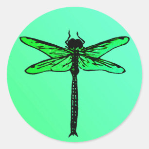 Vintage Japanese Dragonfly, emerald green Classic Round Sticker