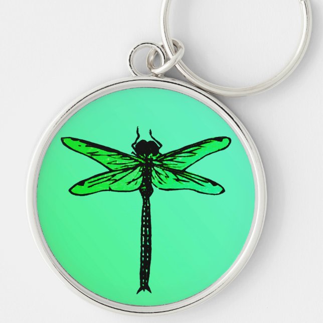 Vintage Japanese Dragonfly, emerald green Key Ring (Front)
