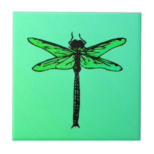 Vintage Japanese Dragonfly, emerald green Tile