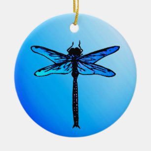 Vintage Japanese Dragonfly, Sapphire Blue Ceramic  Tree Decoration