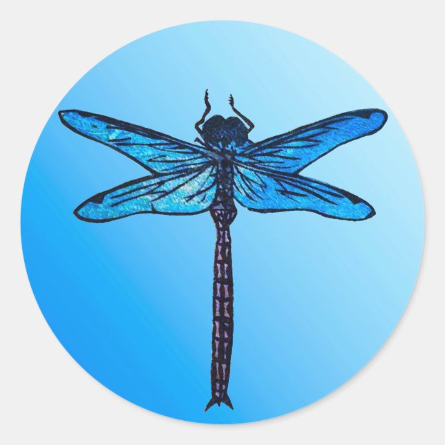 Vintage Japanese Dragonfly, sapphire blue Classic Round Sticker (Front)