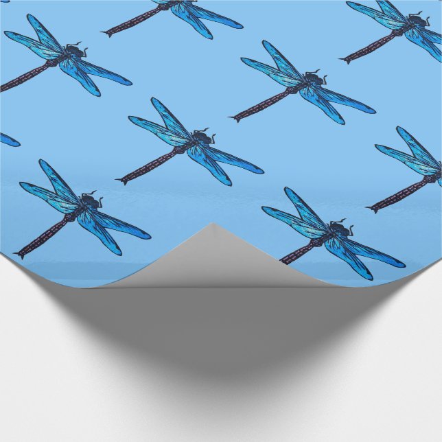 Vintage Japanese Dragonfly, sapphire blue Wrapping Paper (Corner)