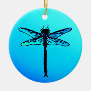Vintage Japanese Dragonfly, Turquoise Blue Ceramic Ceramic Tree Decoration