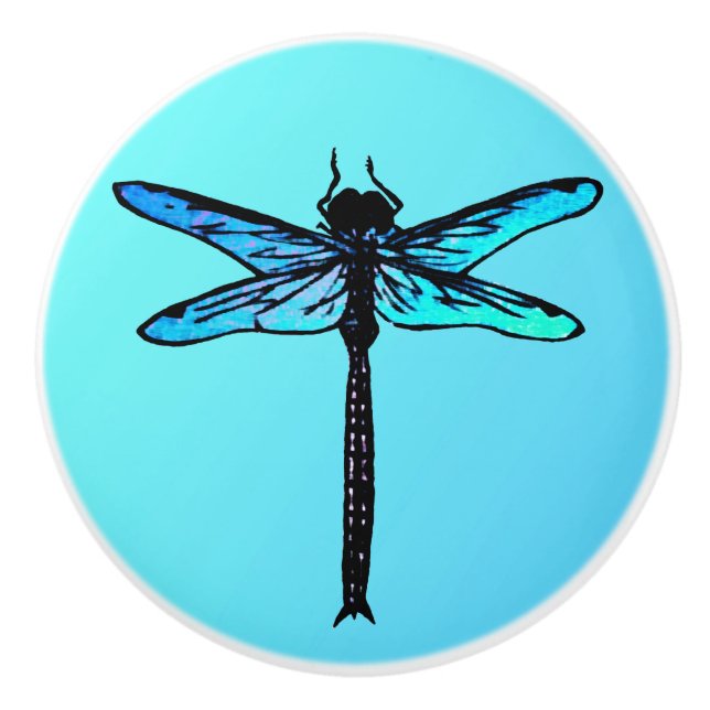 Vintage Japanese Dragonfly, turquoise blue Ceramic Knob (Front)