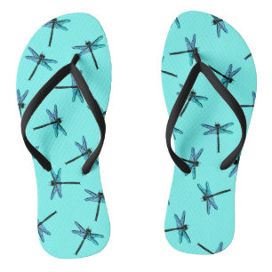 Vintage Japanese Dragonfly, turquoise blue Flip Flops