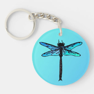 Vintage Japanese Dragonfly, turquoise blue Key Ring