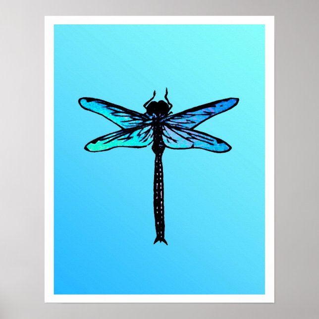 Vintage Japanese Dragonfly, turquoise blue Poster (Front)
