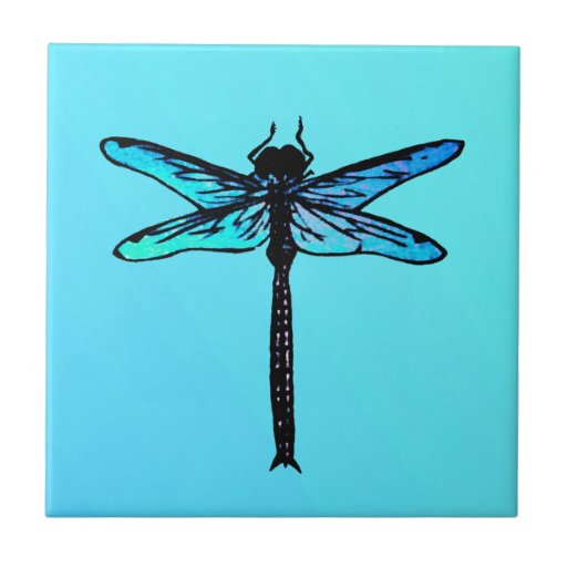 Image of Vintage Japanese Dragonfly, turquoise blue Tile