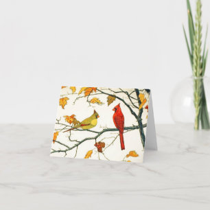 Vintage Japanese drawing, Cardinals on a branch Card