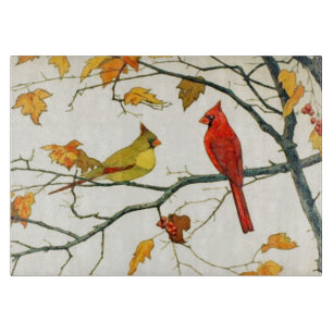 Vintage Japanese drawing, Cardinals on a branch Cutting Board