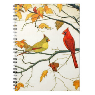 Vintage Japanese drawing, Cardinals on a branch Notebook