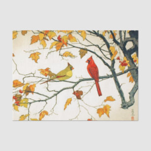 Vintage Japanese drawing, Cardinals on a branch Tissue Paper