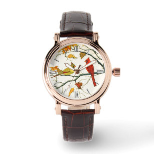Vintage Japanese drawing, Cardinals on a branch Watch