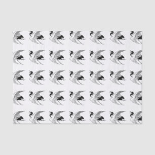 Vintage Japanese Drawing of a Crane, Black & White Tissue Paper