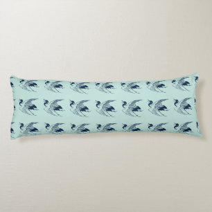 Vintage Japanese Drawing of a Crane, Blue Body Cushion