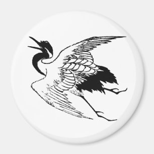 Vintage Japanese Drawing of a Crane Magnet