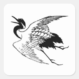 Vintage Japanese Drawing of a Crane Square Sticker