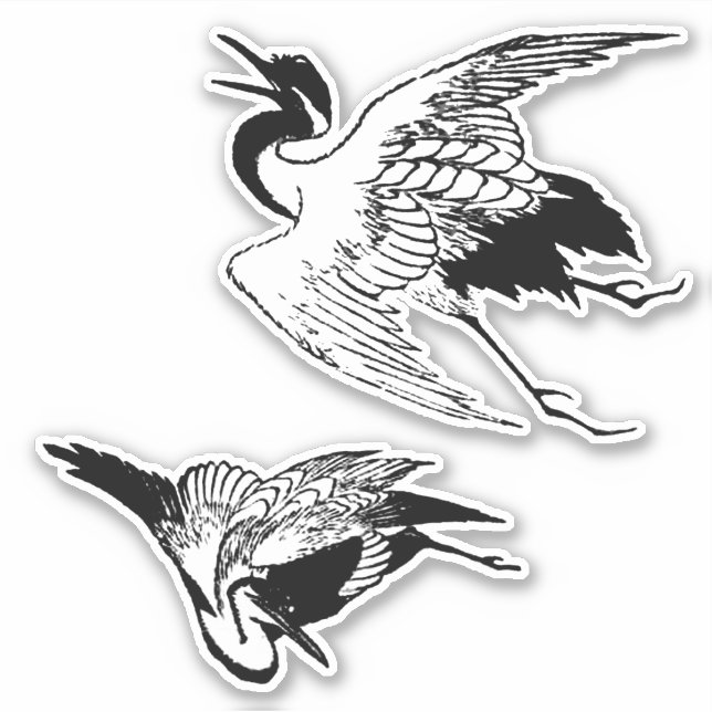 Vintage Japanese Drawings of a Crane (Front)