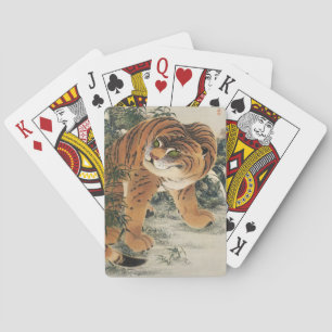 Vintage Japanese Edo Tiger in Bamboo Forest Art Playing Cards