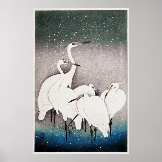Vintage Japanese Egrets Illustration, Retro Poster (Front)