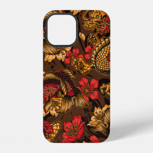 Vintage japanese elements seamless pattern with fa iPhone 12 case