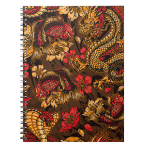 Vintage japanese elements seamless pattern with fa notebook