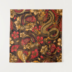 Vintage japanese elements seamless pattern with fa tapestry
