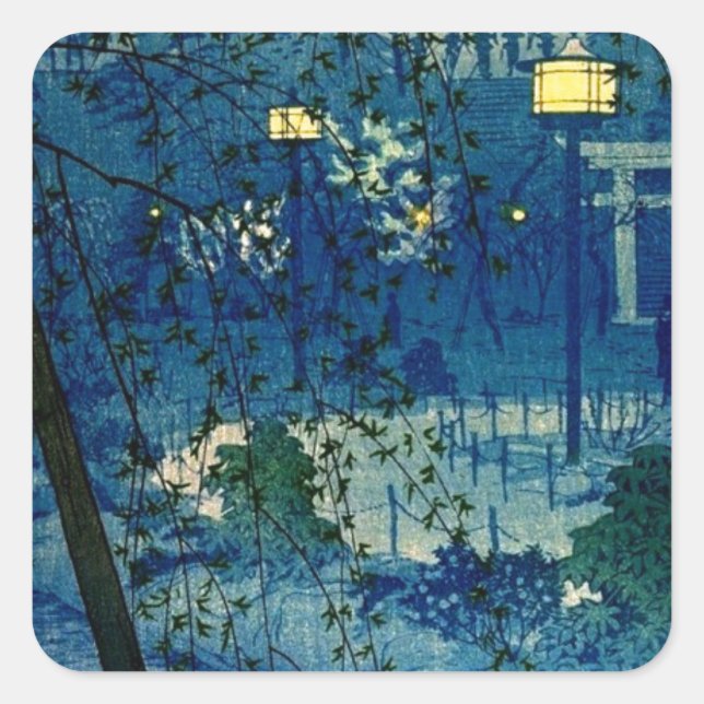 Vintage Japanese Evening in Blue Square Sticker (Front)