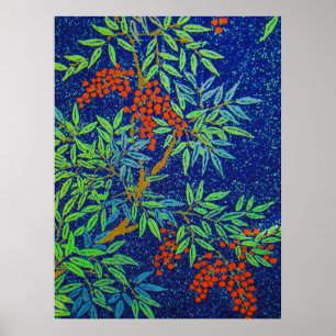 Vintage Japanese Fabric - Berries and Leaves Poster