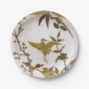 Vintage Japanese faux gold porcelain crane Japandi Paper Plate