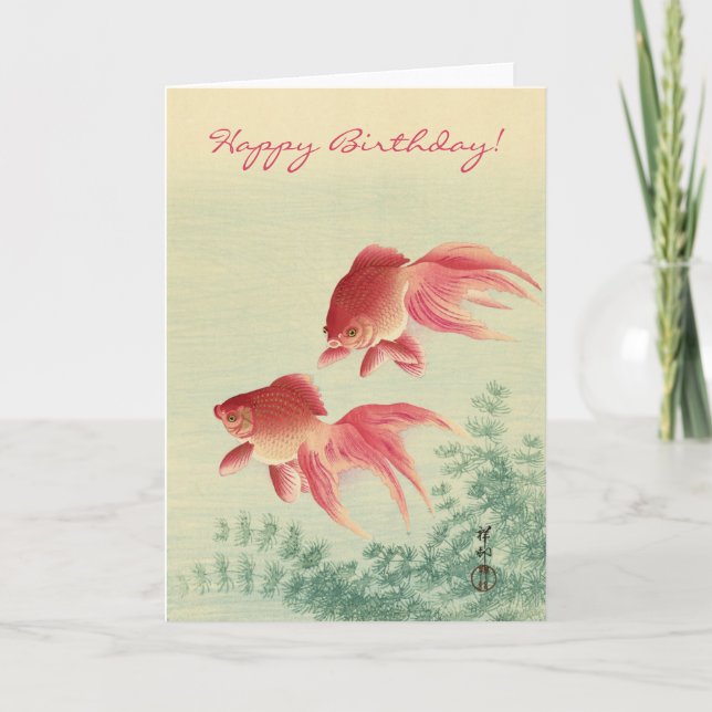 Vintage Japanese Fine Art: Goldfish Birthday Card (Front)