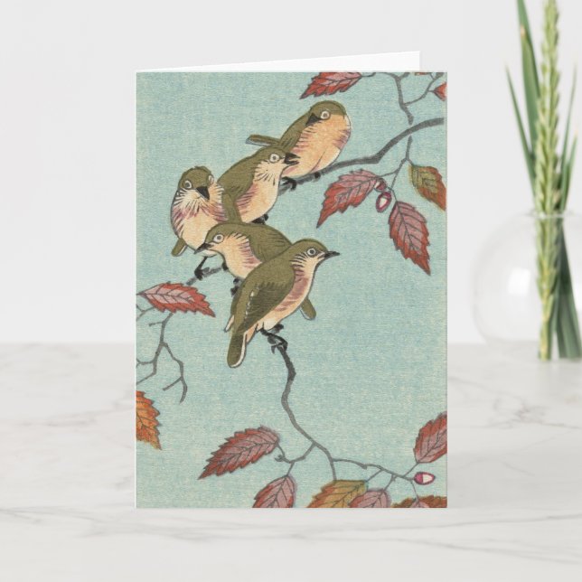 Vintage Japanese Fine Art - Green Birds Card (Front)