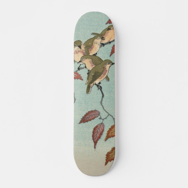 Vintage Japanese Fine Art Green Birds Skateboard (Front)