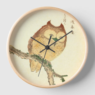Vintage Japanese Fine Art Print   Owl on a Branch Wall Clock