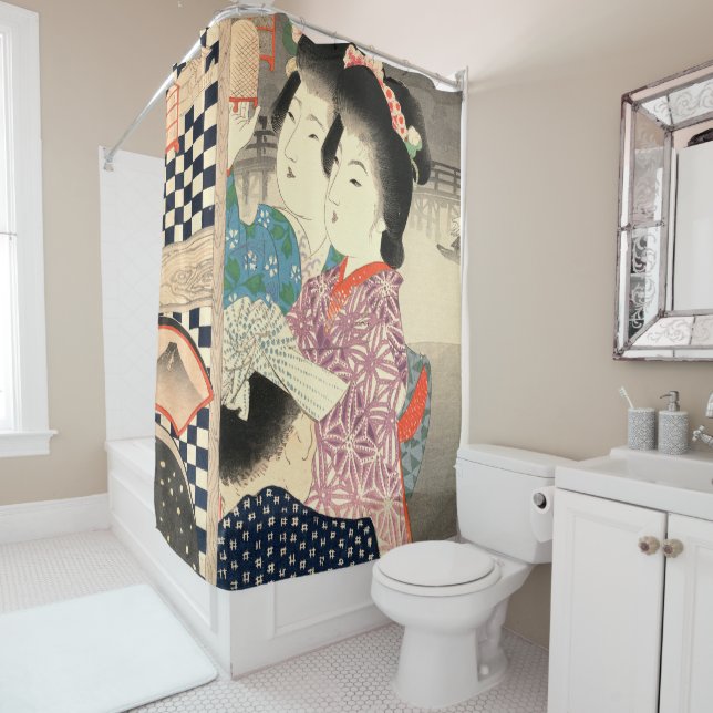 Vintage Japanese Firefly Cage - Ukiyo-e  Shower Curtain (In Situ)