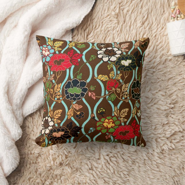 Vintage Japanese Floral Design Cushion (Blanket)
