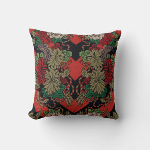 Vintage Japanese Floral Peony Red Black Pattern Cushion