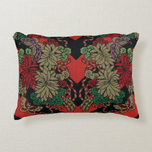 Vintage Japanese Floral Peony Red Black Pattern Decorative Cushion