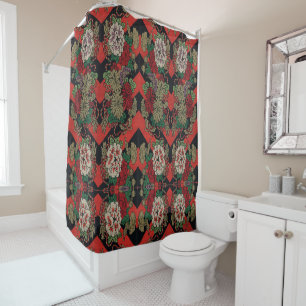 Vintage Japanese Floral Peony Red Black Pattern Shower Curtain