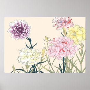 Vintage Japanese Floral Pink Carnations Poster