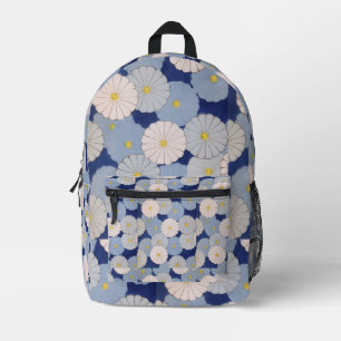 Vintage Japanese Floral   Soft Blue Indigo Printed Backpack