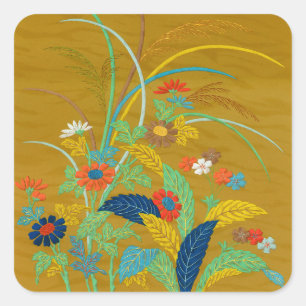 Vintage Japanese Floral Wildflower G.A. Audsley Square Sticker