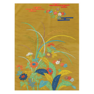 Vintage Japanese Floral Wildflower G.A. Audsley Tablecloth