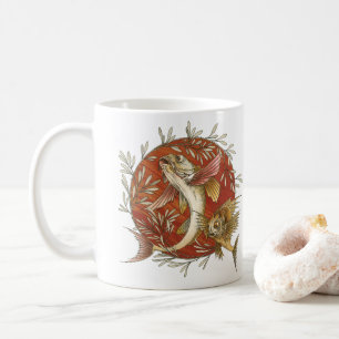 Vintage Japanese Flying Fish and Bamboo Leaves Art Coffee Mug