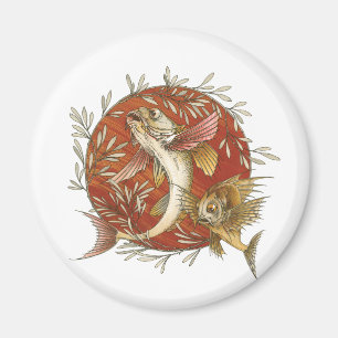 Vintage Japanese Flying Fish and Bamboo Leaves Art Magnet