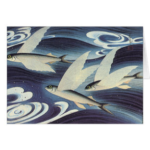 Vintage Japanese Flying Fish in Ocean, Japonism